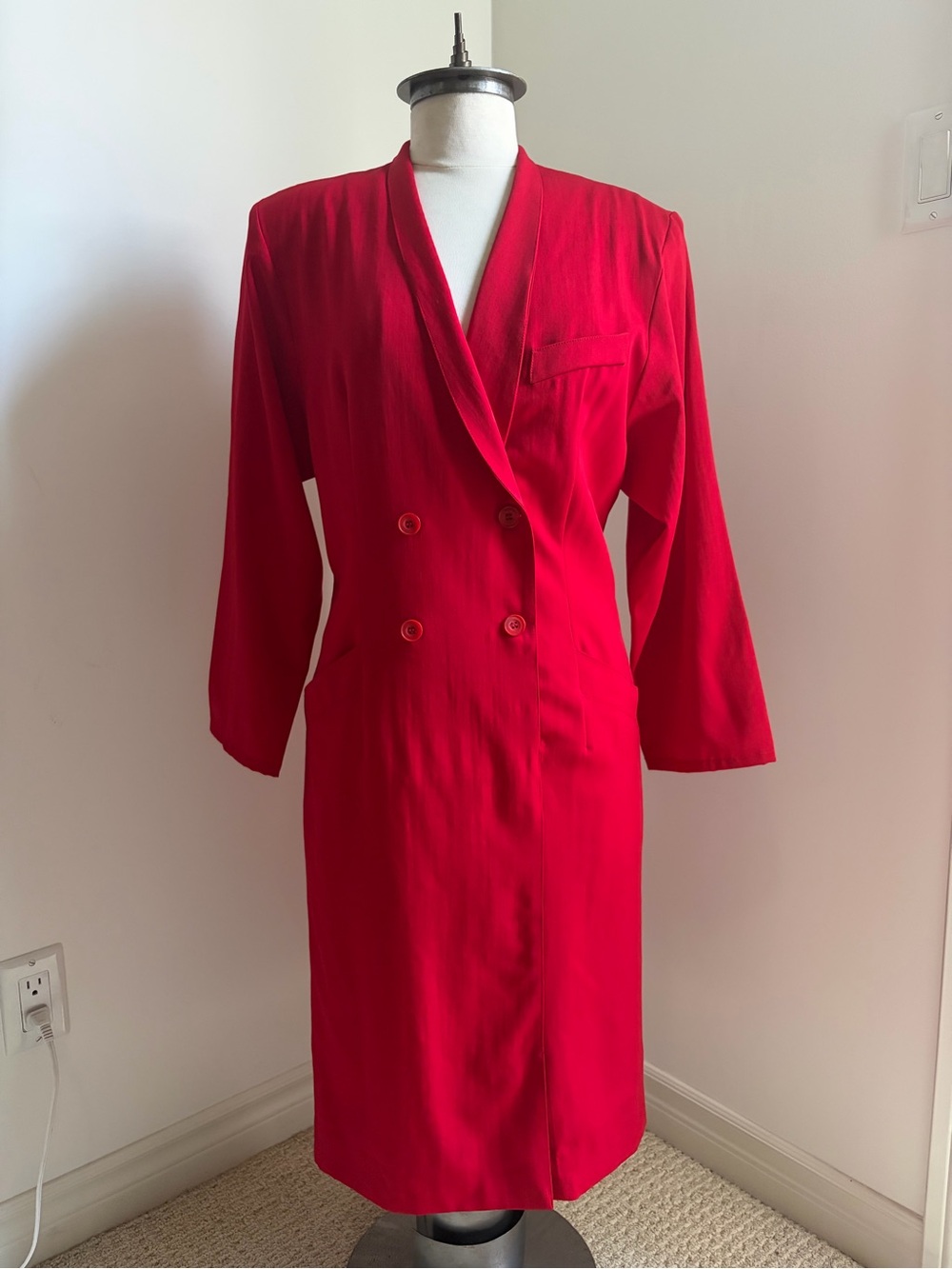 ROUIE Vintage Red Pure Virgin Wool Double-Breasted Long Blazer SIZE 10